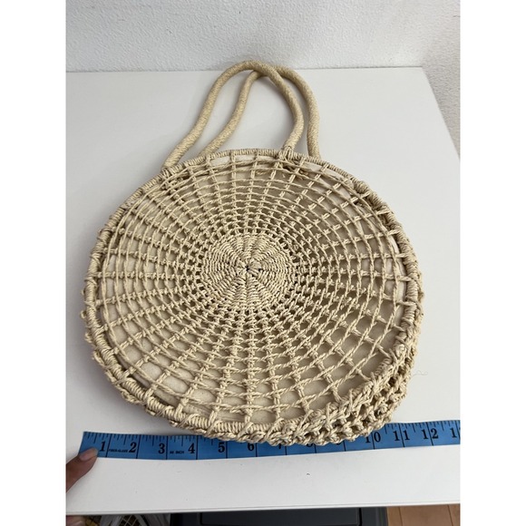 Marabelle Round Natural Straw Rattan Handbag w/Gold Flecks Travel Boho Beach - Picture 6 of 6